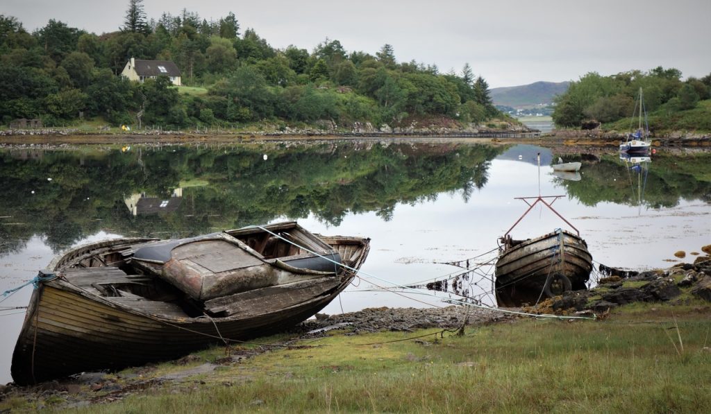 Coastal Road Trip, Loch Gairloch, Badachro, Boats, Reflections